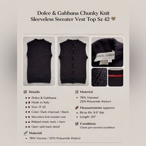 Dolce & Gabbana Chunky Knit Sleeveless Sweater Vest Top Sz 42